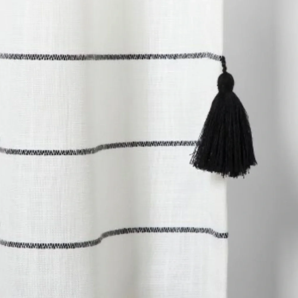 Opalhouse Curtains Pair 63” x 54” Contrasting Stripe With Tassels B & W NWOT